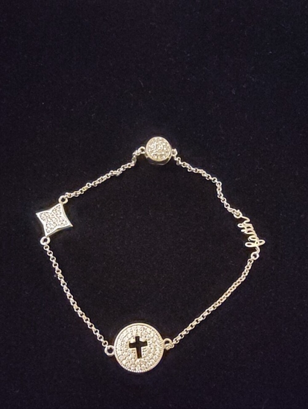 Faith Cross Charm Bracelet Silver Tone Filigree Christian Religious Jewelry